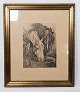 Original Radering med heste motiv og i forgyldt ramme af Karl Hansen Reistrup  1863-1929.