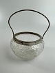 19th century sugar bowl / candy bowl in clear glass with metal mounting.
