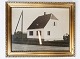 Tryk med motiv af hus og med forgyldt ramme fra 1950erne. 