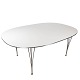 Super Ellipse spisebord med hvid laminat designet af Piet Hein og Arne Jacobsen, samt fremstillet af Fritz Hansen i 1998.
