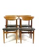 Fire spisestuestole I palisander og polstret med sort læder af Dansk design fra 1960erne. 5000m2 udstilling.