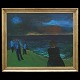 Jens Søndergard maleri. Jens Søndergaard, 1895-1957, olie på lærred: "Aften ved Havet". Signeret og dateret. Lysmål: 100x120cm. Med ramme: 116x136cm