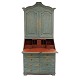 Mid 18th century blue/green/red decorated Baroque bureau. Sweden circa 1750. H: 230cm. W: 98cm. D: 97cm