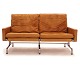Poul Kjærholm PK31/2 sofa with patinated original brown leather. Manufactured by Fritz Hansen, Denmark. H: 70cm. L: 137cm. D: 76cm