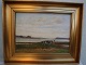 Gunnar Bundgaard Maleri: Græssende køer ved Mariagerfjord 52 x 65 cm inklusiv original ramme