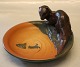 219 XVI Tray with otter and fish 15 cm Axel Sorensen  1939 Ipsen Danish Art Pottery