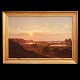 C. A. Kølle landksabsmaleri. C. A. Kølle, 1827-72, olie på lærred. "Udsigt fra Ruinerne af Gurre Slot ved Solnedgang". Signeret og dateret 1859. Udstillet på Charlottenborg 1859. Lysmål: 93x149cm. Med ramme: 117x164cm
