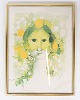 Serigrafisk plakat af Bjørn Wiinblad med motiv af kvinde fra omkring år 1970
