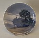 B&G 8140-357-20 Plate: Building by a lake 20 cm Signed MH Margrethe Hyldahl B&G Porcelain