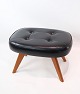 Skammel - Dansk Design - Sort Læder - Ben I Teak - 1960
