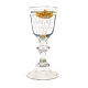 Bøhmisk glas med emaljedekoration. Med inskription "Behrend Frueichs 1799" og "Mir wohl". H: 15cm