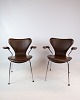 Sæt af to syver stole, model 3207, mørke brunt læder, Arne Jacobsen, 1955