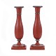 Pair of tulip shaped red decorated pewter candelsticks. Denmark circa 1840. H. 21cm