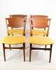 Sæt af 4, "model 42A" designet af Helge Sibast, Eg & teak, gult stof, 1953