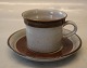 Coffee cup 6 x 7 cm & saucer 15 cm INGRID Brown and Grey  Stoneware Danish Art Pottery Knabstrup