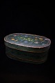 Antique Swedish 19th century oval wooden box with lid and fine original green painting...
