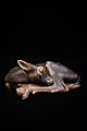 Saxbo ceramic figurine of a small lying fallow deer with fine brown glaze.Design Hugo Liisberg...