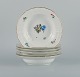 Royal Copenhagen Saksisk Blomst. Seks dybe tallerkener i håndmalet porcelæn med blomster og gulddekoration.