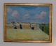 Painting Harvest Landscape Jens Søndergaard Oil on canvas 106 x 131 cm with golden frame