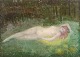 Louis Picard (1861-1940) well listed French artist, oil on canvas. Portrait of a young beautiful reclining nude woman.