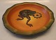 Ipsen 122 II Dish with frog on water Lilly 27.5 cm Axel Sorensen 1927 Danish Art Pottery