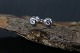 Beautiful ear studs with inlaid stones in white gold, discreet but elegant. 14 carats