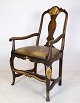 Barok Armstol - Mørkt Træ - bladguld - Brunt Patineret Læder - 1780