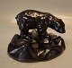 Michael Andesen 4055 A Black glazed polar bear on tray  9 x 15 cm Bornholm Pottery
