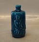 RC Turquis glaze flask 14 cm with relief of harvesting people Signed Jais Royal Copenhagen Art Pottery