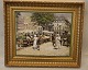 B&G Porcelain painting in golden frame 35.5 x 42 cm Paul Fisher (1860-1934) Copenhagen Square Hojbroplads seen from Amagertorv no 1608 of 1750 
