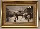 B&G Porcelain painting in golden frame 33.5 x 47 cm Paul Fisher (1860-1934) Vinterday on Gammeltorv square 1919 No 1613 of 1750