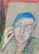 Hans Christian Rylander (1939-2021)  Farvekridt på papir.Mandsportræt i ekspressionistisk stil. Koloristisk palette.