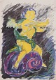 Nina Kleivan, norsk-dansk kunstner, født 1960. Gouache på papir.Motiv af putti. Ekspressive strøg.