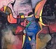 Karl Gustaf Dahlgren (født 1932), svensk kunstner. Akvarel på papir. Abstrakt komposition med fantasifugl.