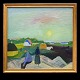 Jens Søndergaard, Denmark, 1895-1957, oil on canvas. "Landscape with dunes and sunshine". Signed and dated 1948. Visible size: 130x139cm. With frame: 147x155cm