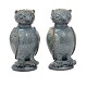 Pair of 2nd half of the 19th century bluedecorated stoneware Skotterup owls. Denmark circa 1880. H: 24,5cm