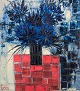 Forster. Ubekendt kunstner. Olie på lærred.Blomster i vase. Abstrakt stil. Blå og rød palette.