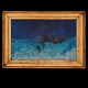 Oluf Høst maleri. Oluf Høst, 1884-1966, olie på lærred. Landskab med måne. Lysmål: 38x61cm. Med ramme: 52x75cm