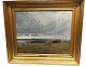 Michael Therkildsen. (1850-1925) Oil painting with land workers (1902). Measures with frame 55*65 cm. Measures without frame 39*49 cm.