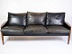 3 pers. Sofa - Palisander - Sorte Læder Hynder - Hans Olsen - Brdr. Juul Kristensen - 1960