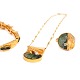 Set of 14kt gold Björn Weckström for Lapponia necklace and ring with zoisit and diamond of circa 0,05ct and bracelet with zoisit. Necklace L: 43cm. Bracelet L: 19,5cm. Ringsize: 61