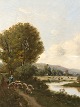 Older Central European painting.Shepherd in landscapeDKK 1850