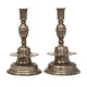 Pair of bell shaped early Baroque pewter candle sticks. Northern Germany circa 1665. Dated 1692. H: 23cm. Base D: 13,5cm
