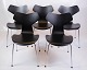 Sæt Af 5 Grand Prix Stole - Model 3130 - Sort Lakeret - Arne Jacobsen - Fritz Hansen