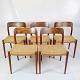 Sæt Af 5 Spisestuestole - Model 75 - Teak - Papirflet - N.O Møller - 1960erne