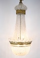 Antik Prismelysekrone - Dekoreret Med Messing, Bronze & Forgyldt & Krystaller - Fra År 1890