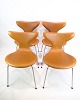 Sæt Af 4 Spisestuestol - Lilje/Mågen - Model 3108 - Cognac Elegance Læder - Arne Jacobsen - Fritz Hansen - 1970erne