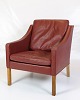 Lænestol - Model 2207 - Rødt Læder & Stel Af Eg - Børge Mogensen - Fredericia Stole Fabrik - 1960erne