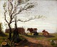 Dansk kunstner (19.årh): En kvinde malker køer.