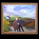 Jens Søndergaard maleri. Jens Søndergaard, 1895-1957, olie på lærred. Klitlandskab fra Stenbjerg, hvor JS havde sommerhus. Signeret og dateret 1948 og betitlet: "Klitlandskab med gammel Mand og Kone". Lysmål: 127x144cm. Med ramme: 146x163cm